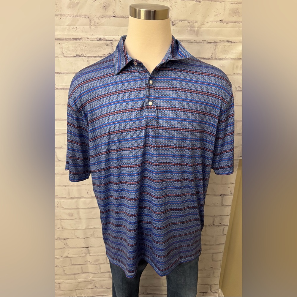 Rafter C Pearl Snap Polo Shirt XXL Cowboy‎ Western Aztec Rodeo Blue Red Golf